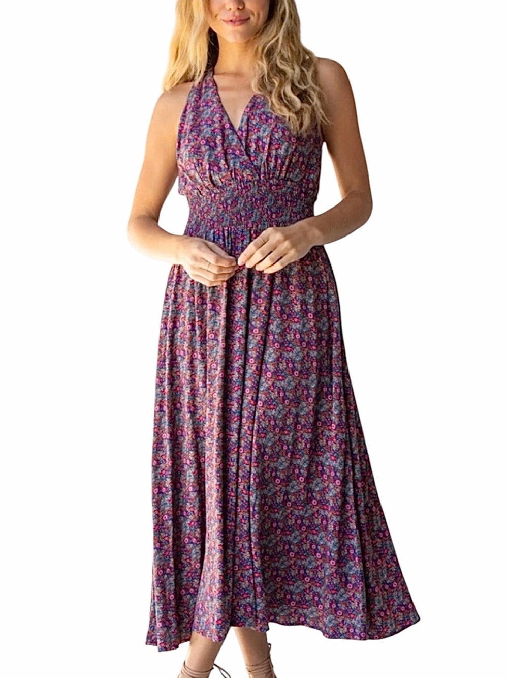Natural Life Floral Print Halter Maxi Dress
